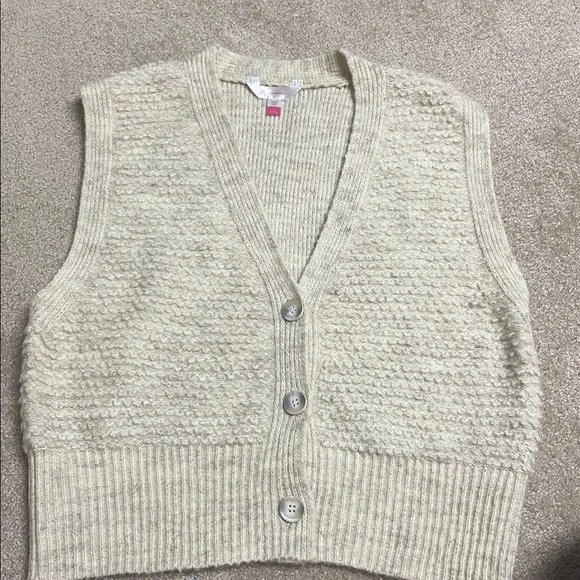 No Boundaries Cream Knit V-Neck Button Sweater Vest - Picture 4 of 6